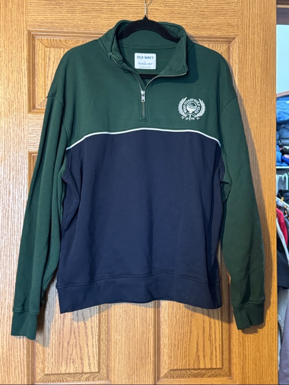 Old Navy Men's “Gold Club” Forest Green and Navy Quarter-Zip Pullover
